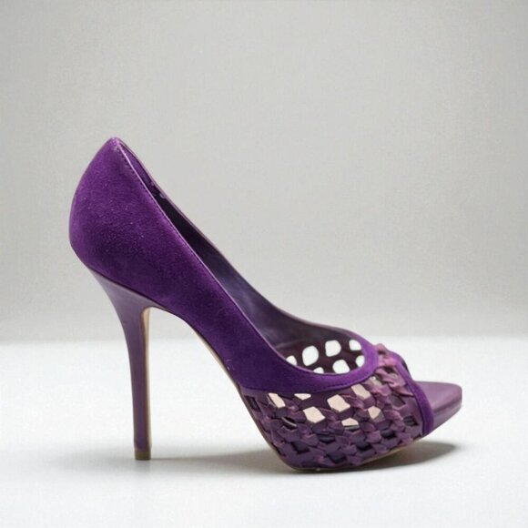 Christian Dior | Purple Suede & Leather Peep-Toe Cutout Stiletto Heels - Picture 11 of 16